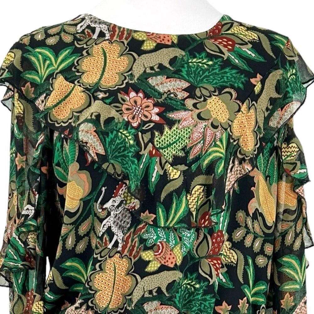 Scotch & Soda Maison Scott Forest Green Jungle Ruffle Size Large - Picture 4 of 16